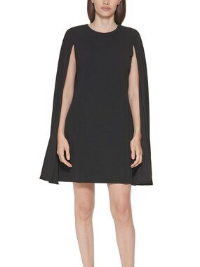 NWT Calvin Klein Black Cape Dress Cape-Sleeve Sheath Dress